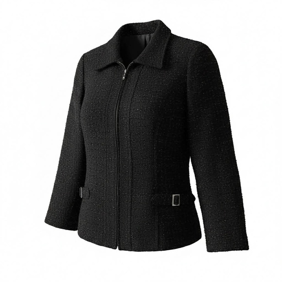 Christopher & Banks Black Sparkly Tweed Zip-Front Jacket - Fully Lined - Picture 2 of 9